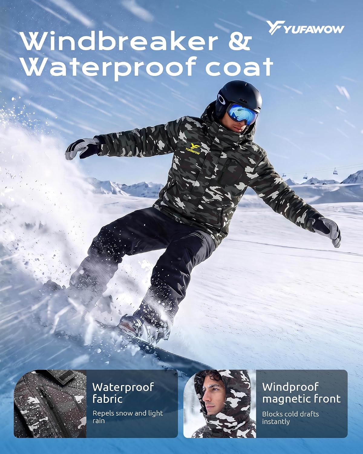 Yufawow Men's Ski Jacket Waterproof Warm Snowboard Jacket Insulated Winter Coat for Outdoor Cold Weather Sports Work image 3