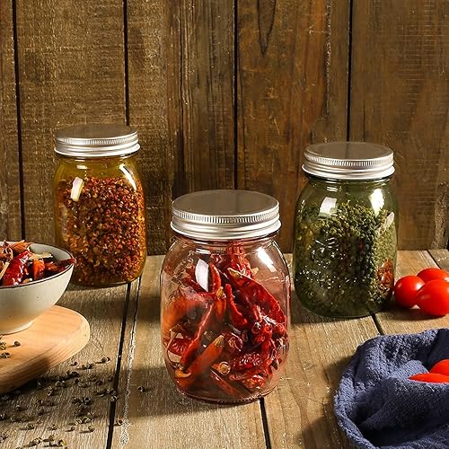 Miniatura 3 de Amzcku Tarros rosados de 16 onzas con tapas, paquete de 12 tarros de conservas de boca regular, seguros para almacenamiento, conservas, conservas,