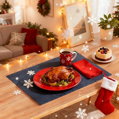 Miniatura 3 de DOLOPL Juego de 6 manteles individuales, reversibles, lavables y resistentes al calor, modernos manteles de piel sintética para cocina, manteles