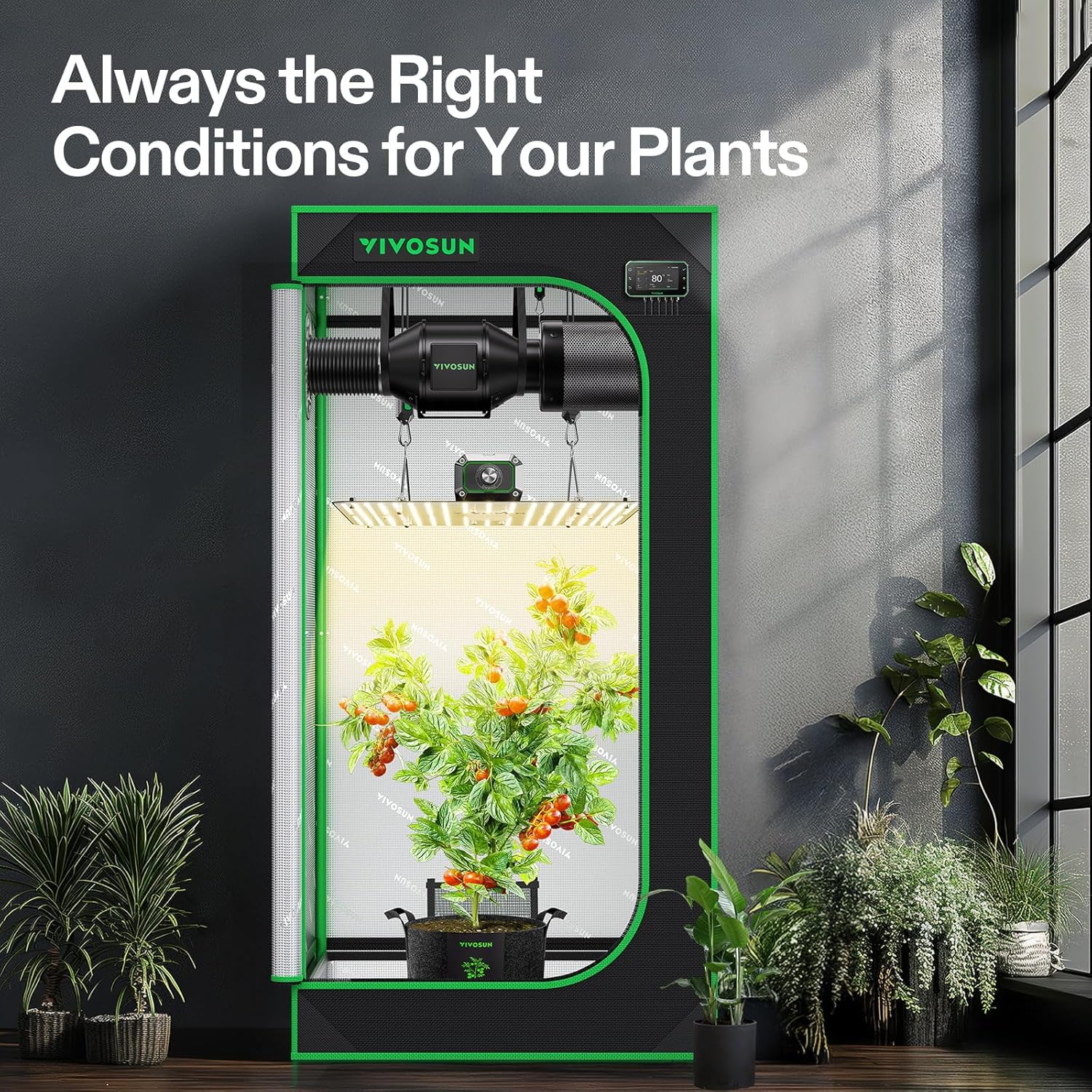 VIVOSUN GIY Smart Grow Tent System 2x2, WiFi-Integrated Grow Tent Kit, with Automate Ventilation and Circulation, Schedule Full Spectrum 100W LED Grow Light, and GrowHub E42A+ Controller