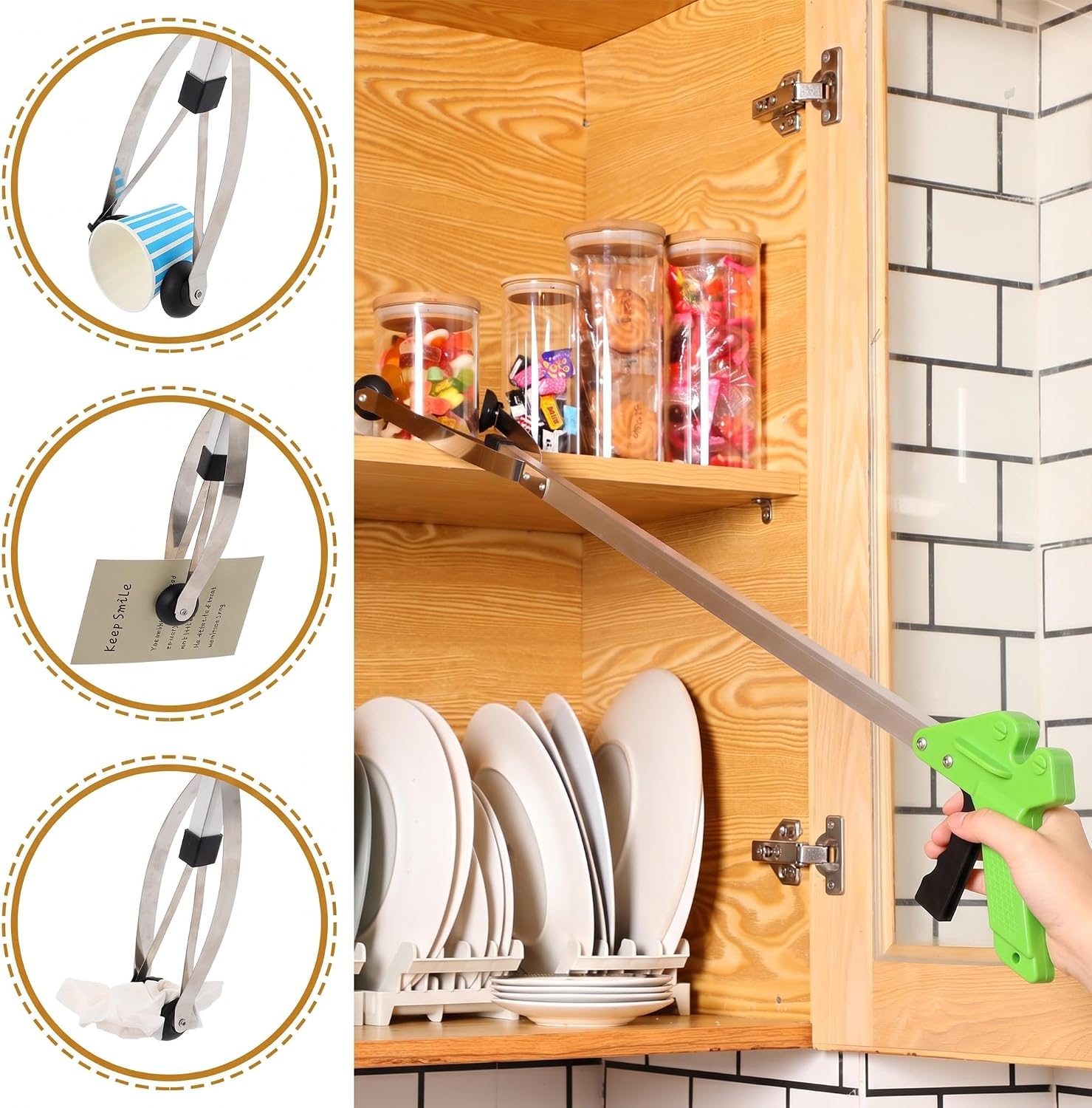 Sabary 2 Pcs 35 Inch Suction Cup Grabber Reacher Heavy Aluminum Trash Pick up Stick, Long Handy Aids Nonslip Claw Reach Tool for Elderly Pick up Trash Arm Extension Litter Picker(Green)