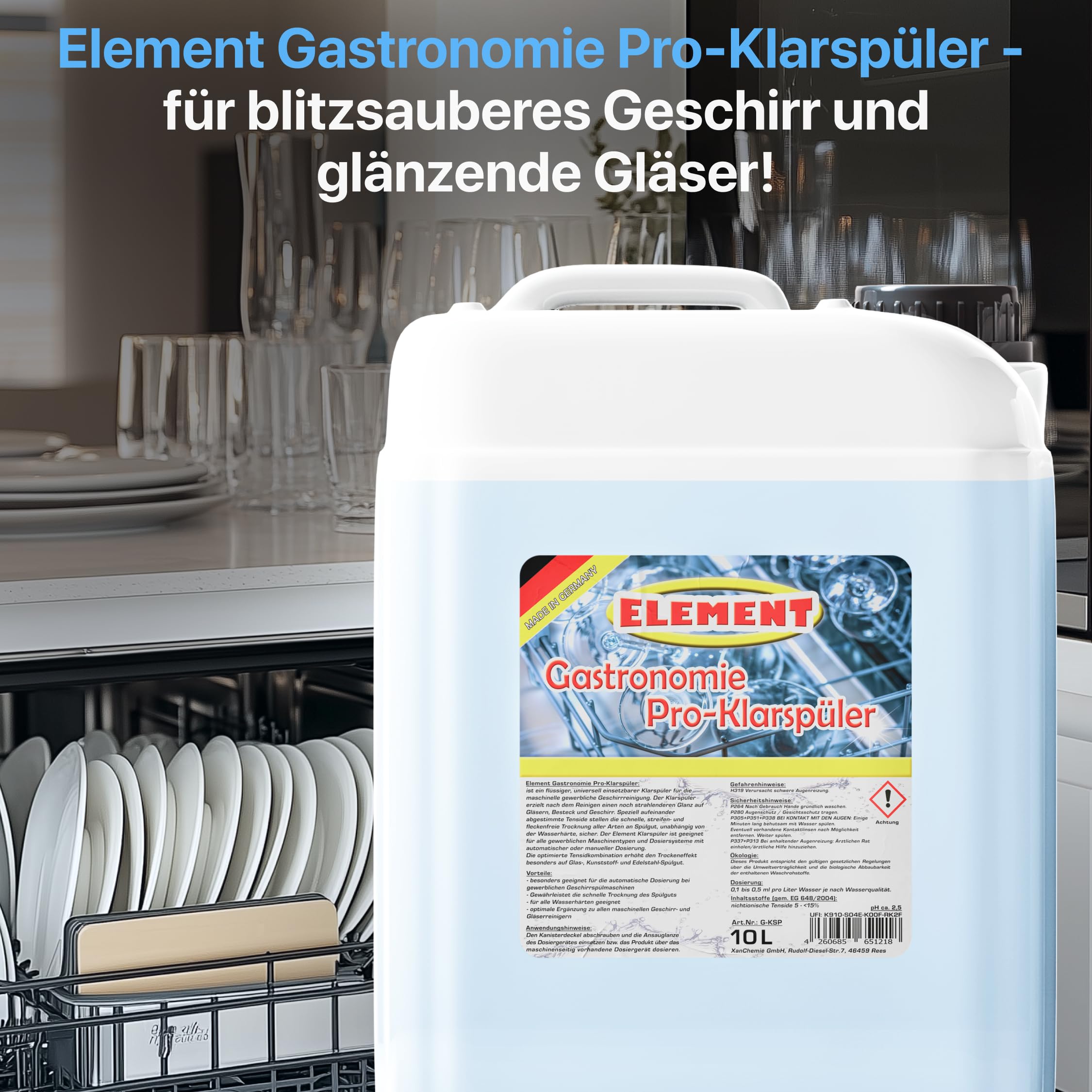 Klarspüler für gewerbliche Spülmaschinen flüssig 10 Liter Maschinenspülmittel Profi für gewerbliche Spülmaschinen Geschirrspülmittel Maschinenklarspüler