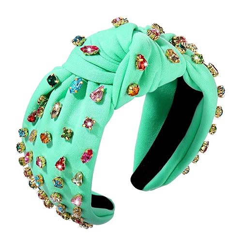 Vista 174 de NVENF Diademas anudadas con diamantes de imitación para mujer, diademas con cuentas de cristal, diadema con nudo superior, diademas de moda