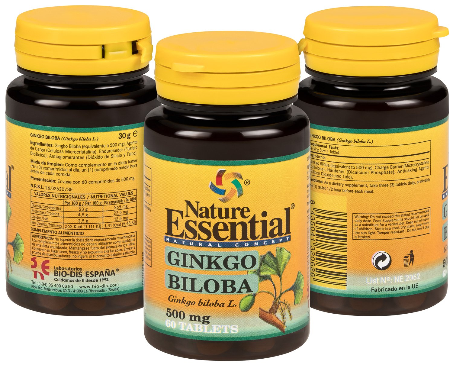 Ginkgo Biloba - 500mg Ginkgo Extrakt und Ginkgo Pulver - Das günstigste hochdosierte Premium Ginkgo auf dem Markt (insg. 180 Tabletten = 3 Monats-Pack)
