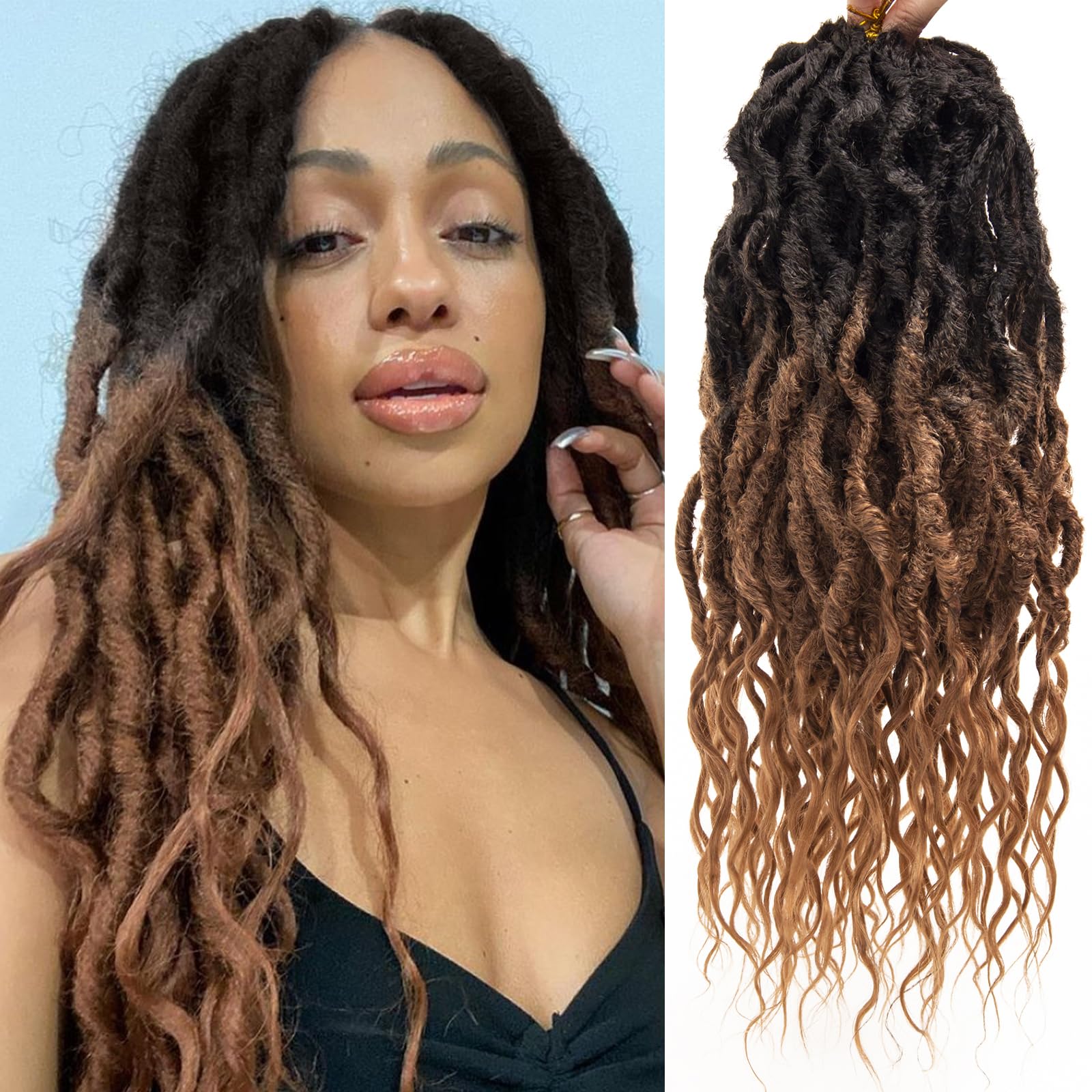 Faux Locs Crochet Hair 18Inch Crochet Locs With Curly Ends, 6Packs Soft Locs Boho Faux Crochet Locs Synthetic Crochet Braids Hair Extensions (T30, 18'