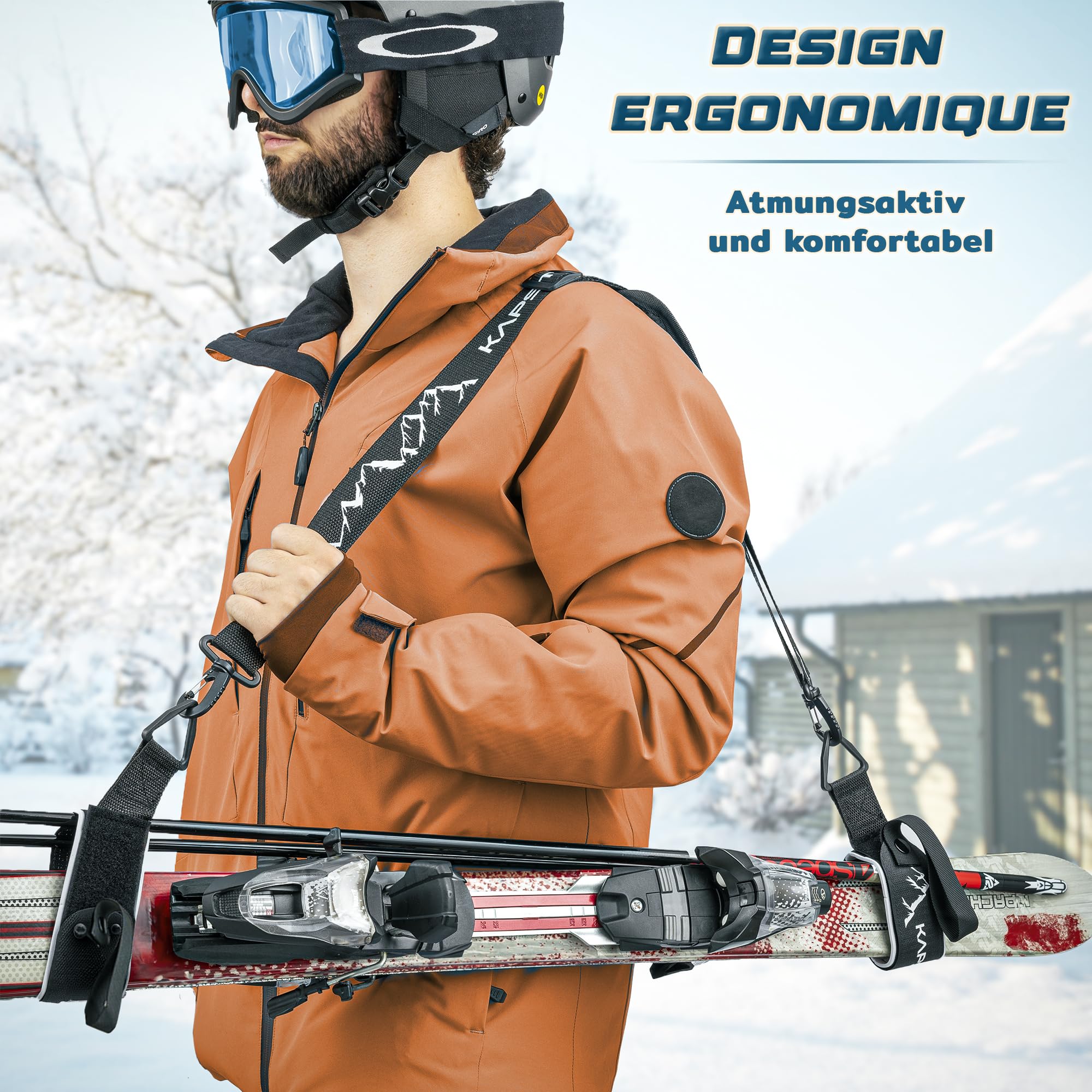 Sangles de Ski et Porte-bâtons – Noir – Durable avec Longueur de Sangle réglable et bandoulière rembourrée