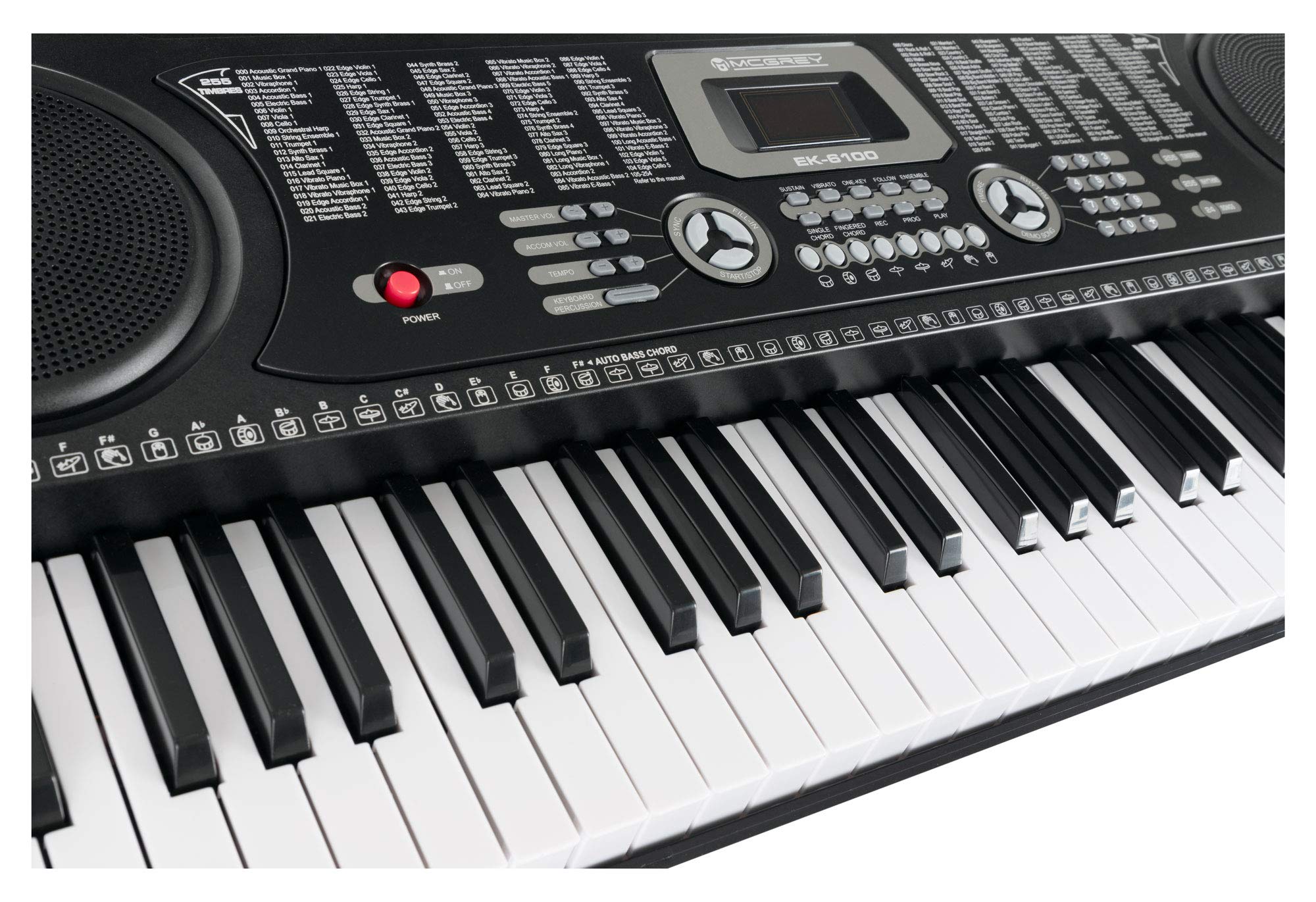 McGrey EK-6100 Keyboard - Einsteiger-Instrument mit 61 Tasten in Standardgröße - 255 Klänge und Begleitrhythmen - Lernfunktionen - Batteriebetrieb möglich - schwarz