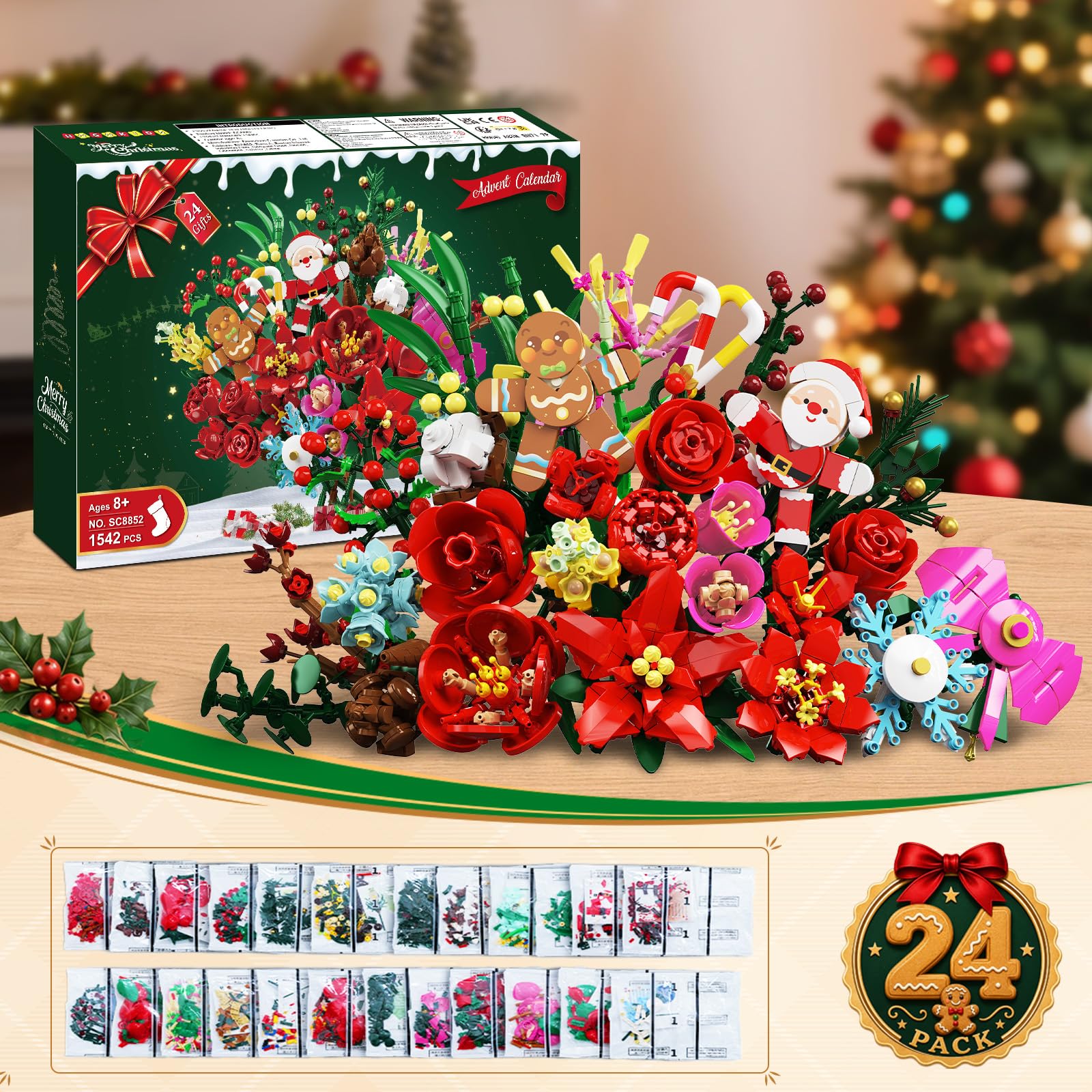 HOGOKIDS Blumen Adventskalender, 24-Tage Weihnachts Blumenstrauß Bauset
