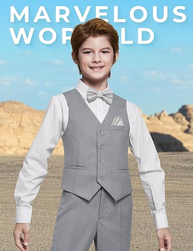 Miniatura 4 de Marvelous World - Conjunto de traje formal de corte entallado para niños, cintura ajustable