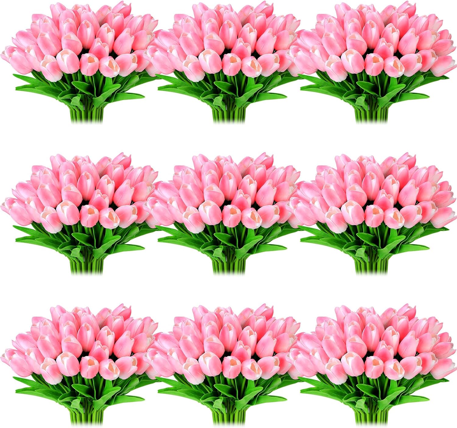 Jexine 100 Pcs Artificial Real Tulips Fake Artificial Tulip Flower Bulk Bouquet with Stem for Table Centerpieces Wedding Bridal Easter Mother's Day Garden Home Decor, 13.4''(Purple Rose)