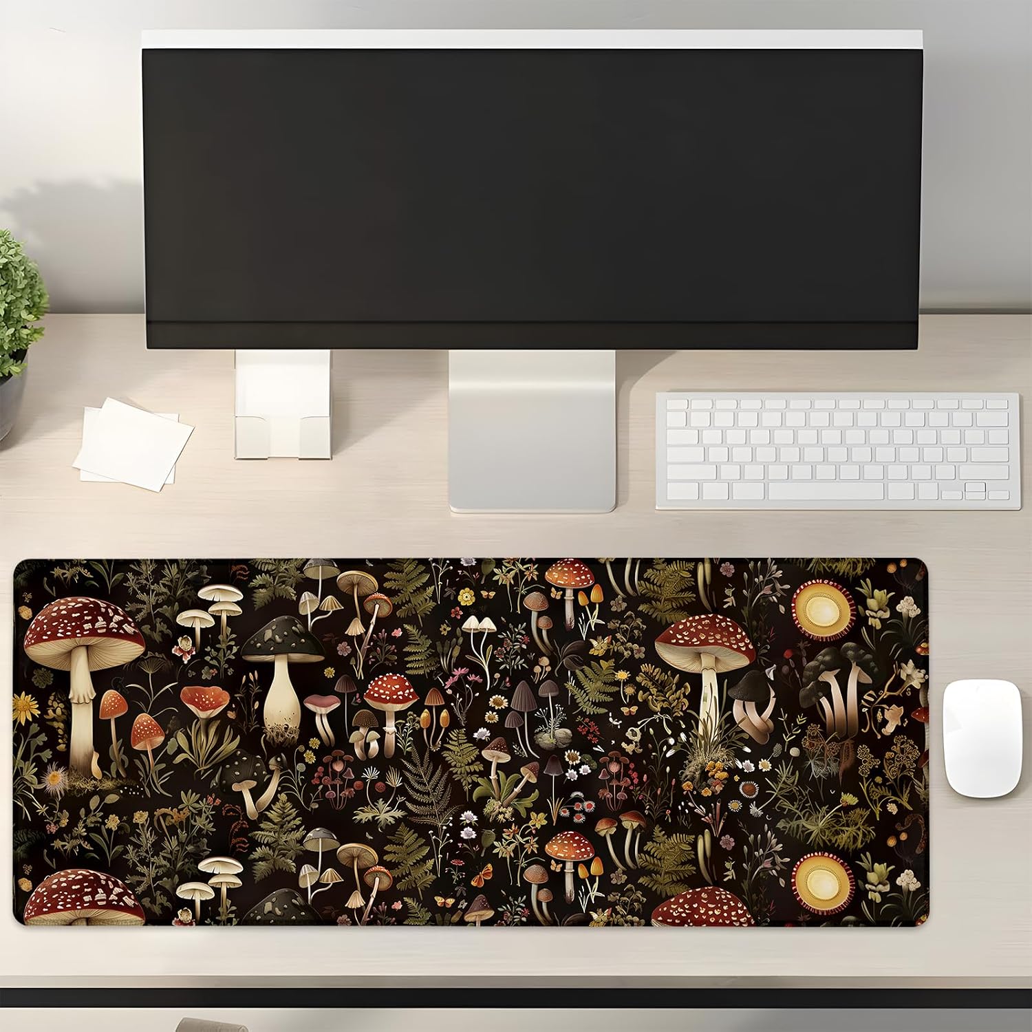 Forest Mushrooms Gaming Mouse Pad Gifts 31.5" x 11.8", Non-Slip Rubber Base MousePads for Computers Laptop School Office Home Accessories Decor, Mouse Pad, Keyboard Desk Mat