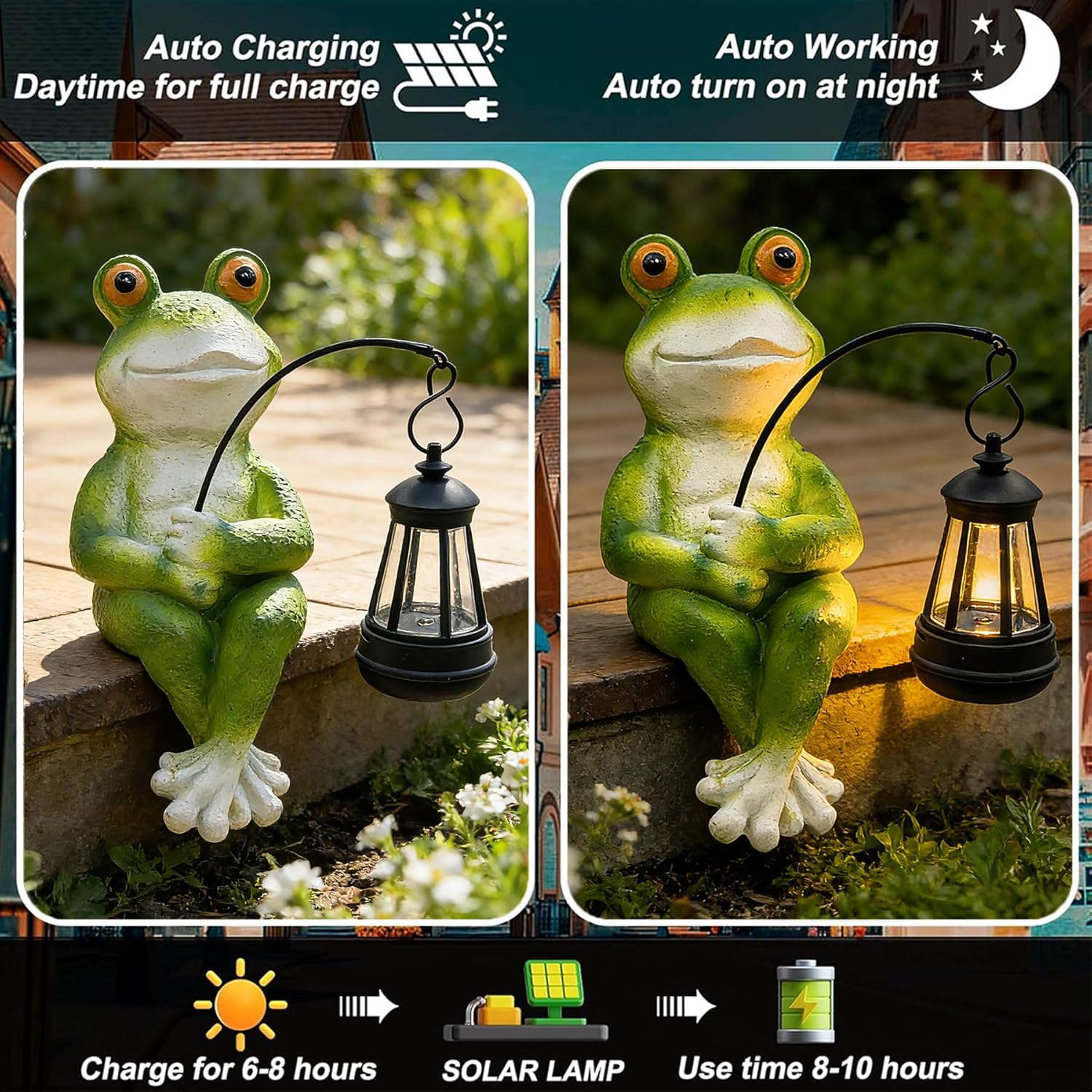 Teaeeno Solar Garden Statues Loving Frog Garden Decor Figurine Lights for Outside, Yard Decorations Outdoor Patio Decor, Gardening Gifts for Women