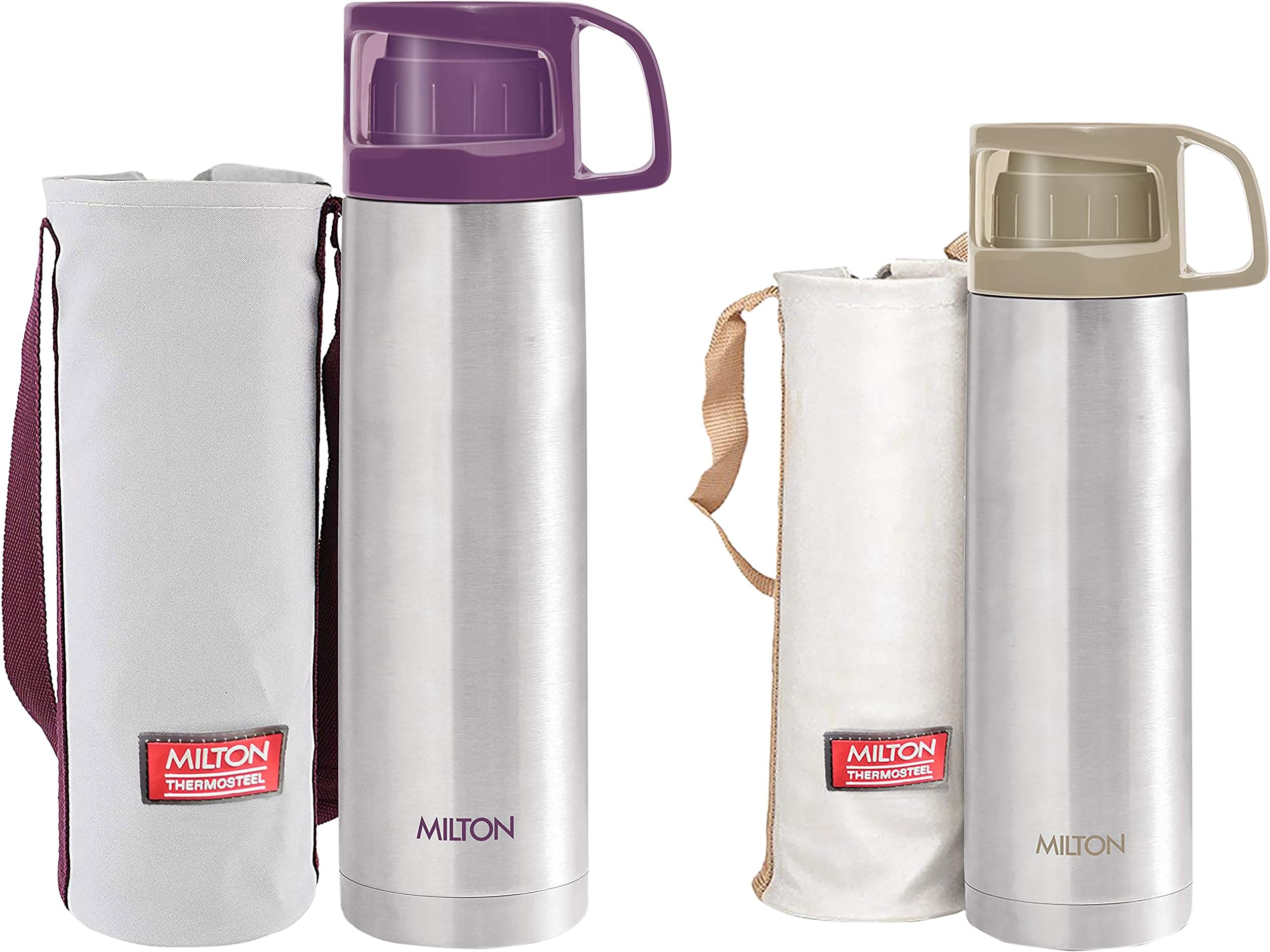 Milton Glassy Flask 1000ml Vacuum Flasks - Purple & Glassy Flask 500ml Vacuum Flasks - Beige Combo