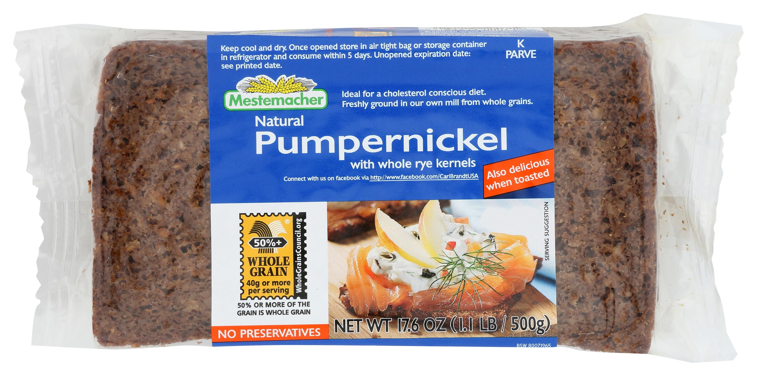 Mestemacher, Bread Pumpernickel, 17.6 Ounce
