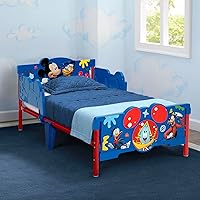 Vista 2 de Delta Children - Cama para niños pequeños Mickey Mouse 3D, azul + colchón de cuna de bebé de dos etapas Simmons Kids Silver Nights de doble cara