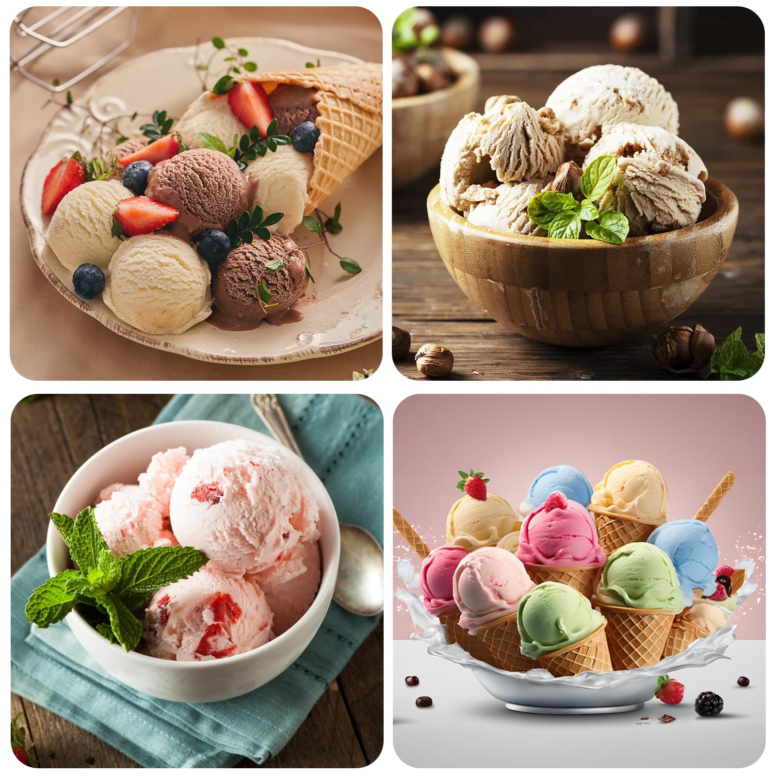 Lot De 3 Cuillères à Glace En Inox - Tailles 3, 4 Et 5 Cm, Avec Mécanisme De Déclenchement, Pour Boules De Glace, Purée, Fruits