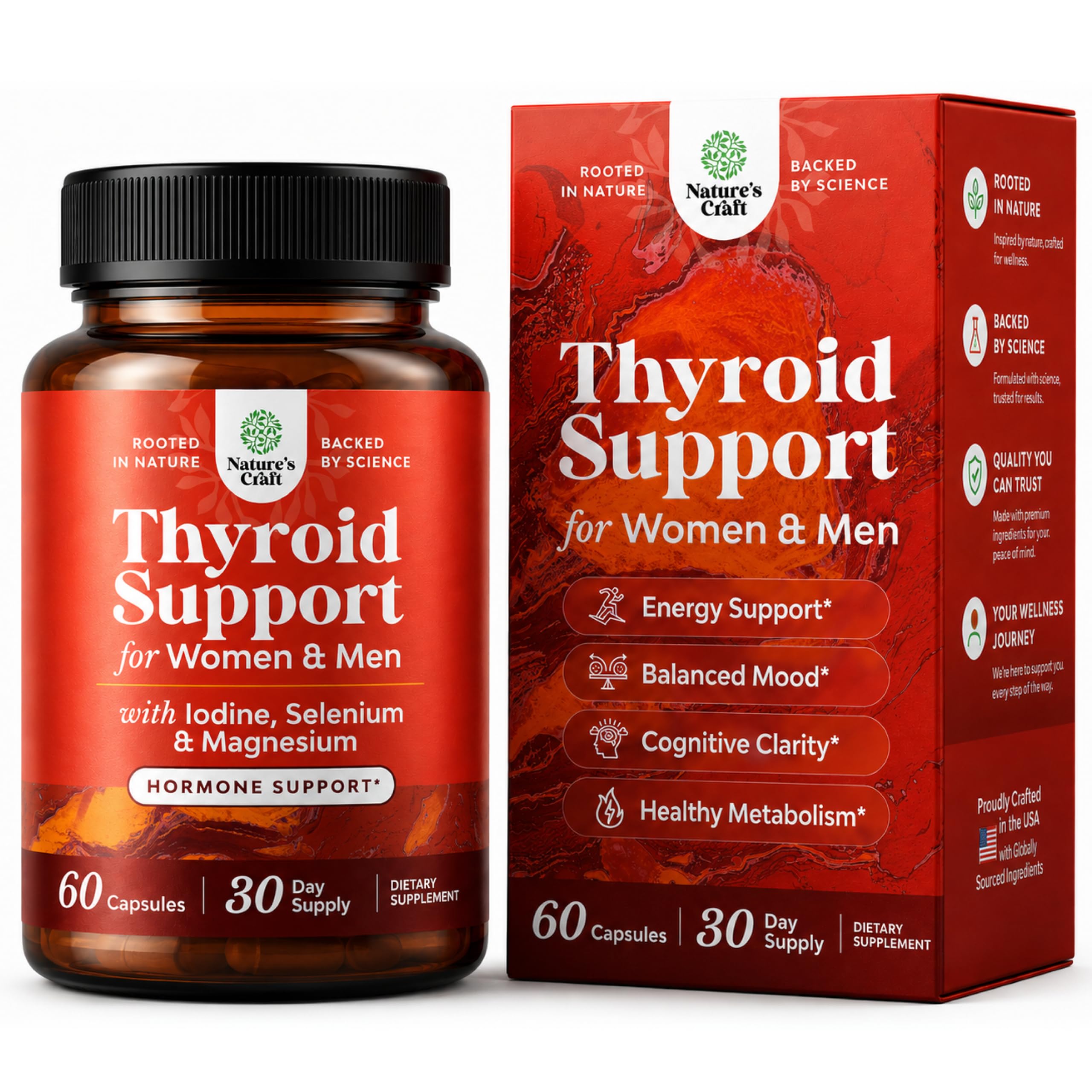 Thyroid Support for Women & Men - Metabolic & Energy Support - 60 Capsules 60 Count