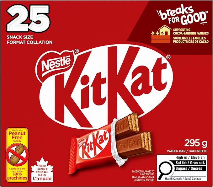 KIT KAT Mini, Barre de chocolat au lait, Gaufrettes croustillantes, Fabriqué dans un établissement sans arachides, Bonbons d'Halloween, Emballé individuellement, Arômes naturels, Préparé au Canada, 295 g