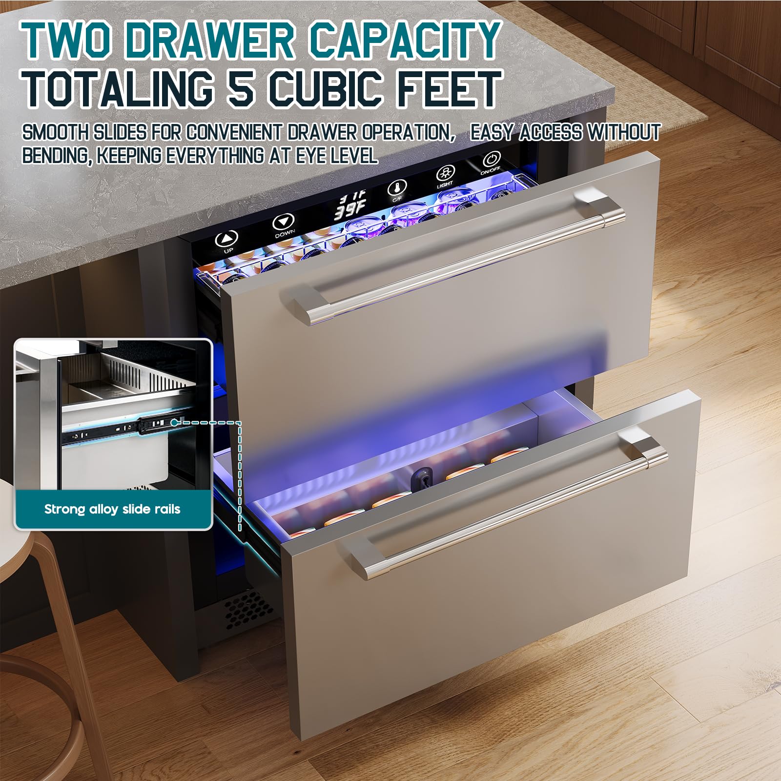 Albott 24 Inch Under Counter Drawer Fridge – Stainless Steel Beverage Refrigerator with Dual Drawers, LED Touch Control, Adjustable Storage, Frost-Free, Low Noise, 34-72℉, for Indoor or Outdoor Use on Fridge.com
