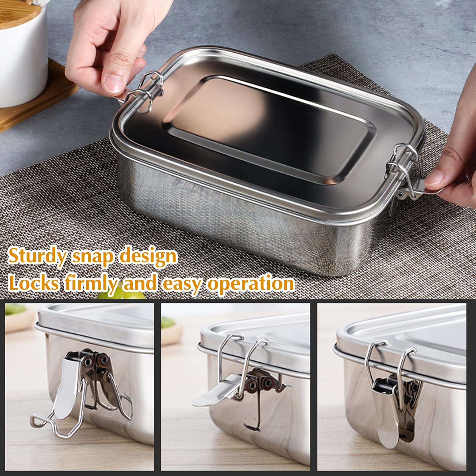 Nutabevr Boîte Alimentaire Bento Inox 1400 Ml - Sans BPA, 3 Compartiments Amovibles, Étanche, Lavable Lave-Vaisselle