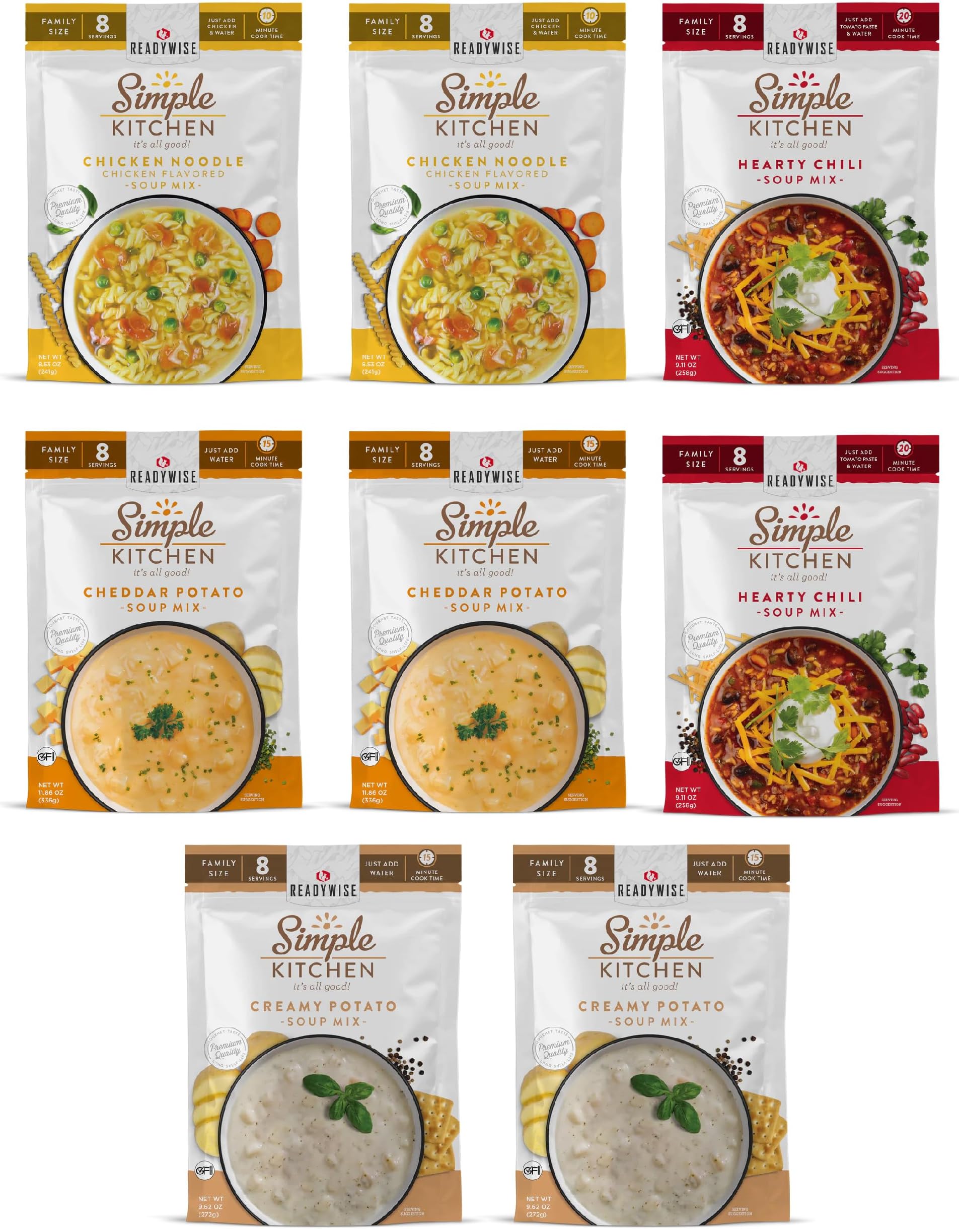 Simple Kitchen, Soup Favorites, Variety Pack, 8 Servings Per Pouch, Soup Mix, Family Size, MRE, Freeze Dried Food, Ready To Eat Meals, Hiking & Backpacking Food, Soup for Family, Pack of 8