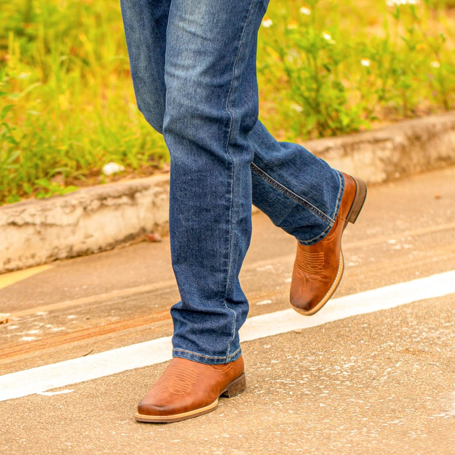 J's.o.l.e Men's Western Cowboy Boots Square Toe Ankle Boot for Men Chelsea Dress Casual Boots - Image 3