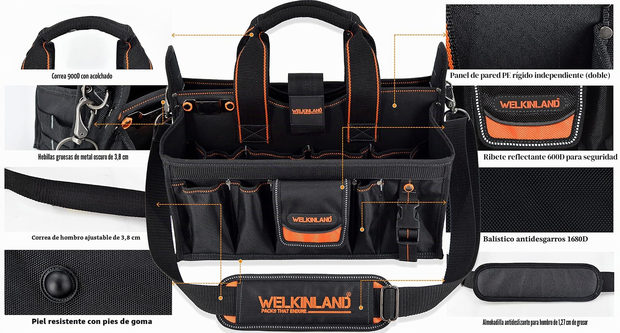 Bolsa de herramientas para electricistas y HVAC – con organizador de enchufes