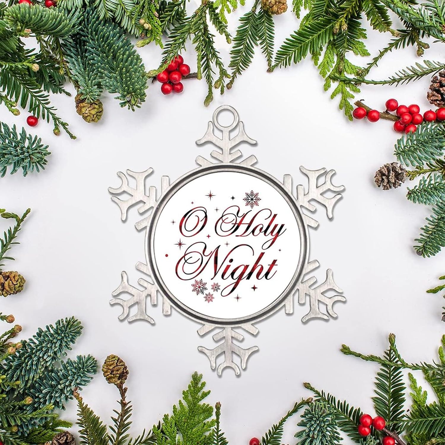 Christmas Pewter Snowflake Ornament O Holy Night Personalized Xmas Hanging Metal Snowflake Ornament Collectible Souvenirs for Xmas Day Party Decor image 4