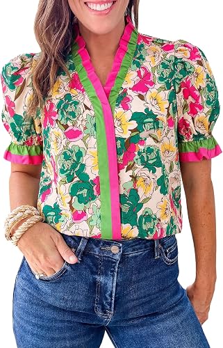 Cicy Bell Womens Summer Floral Print Tops Casual Button Down Leopard Shirts,