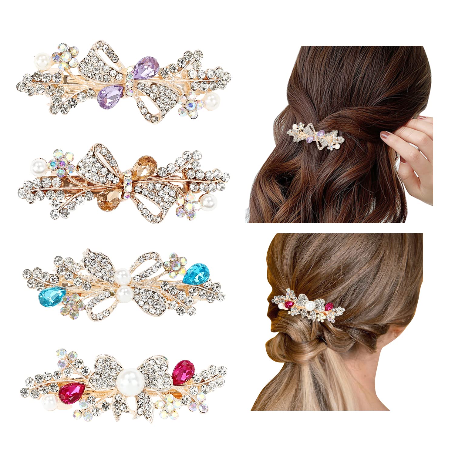 inSowni Gold Glitter Hair Clips - Sparkly Pearl Barrettes
