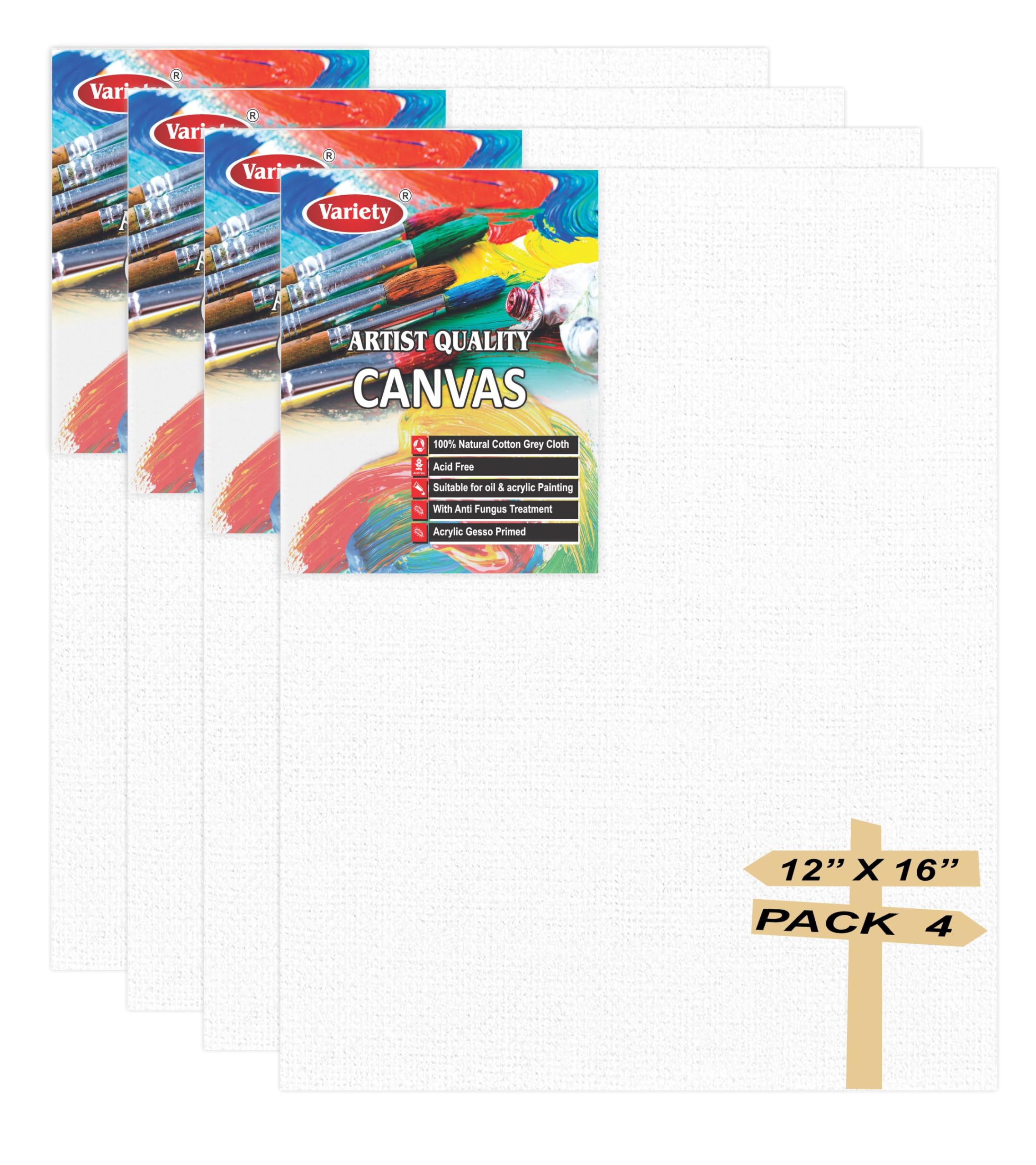 Variety 12 X 16 Inch Cotton Canvas Board for Painting, 7OZ Primed, Pack of 4 Piece, White Color White-image-8