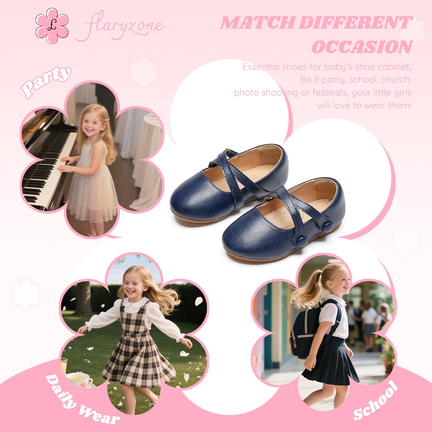 Flaryzone Toddler/Little Girls' Ballerina Flat Mary Jane Princess Dress Shoes - Wedding School Party