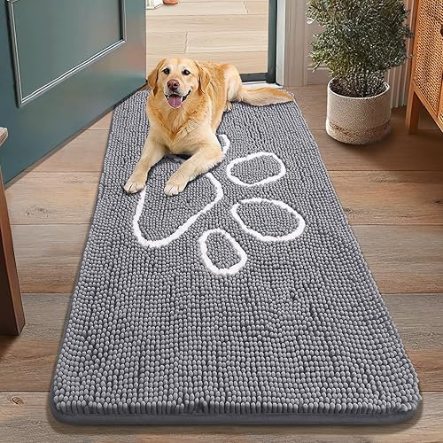 Miniatura 56 de Smiry Tapete para puerta de perro para patas fangosas, absorbente que atrapa la suciedad, antideslizante, de secado rápido, lavable, tapete de