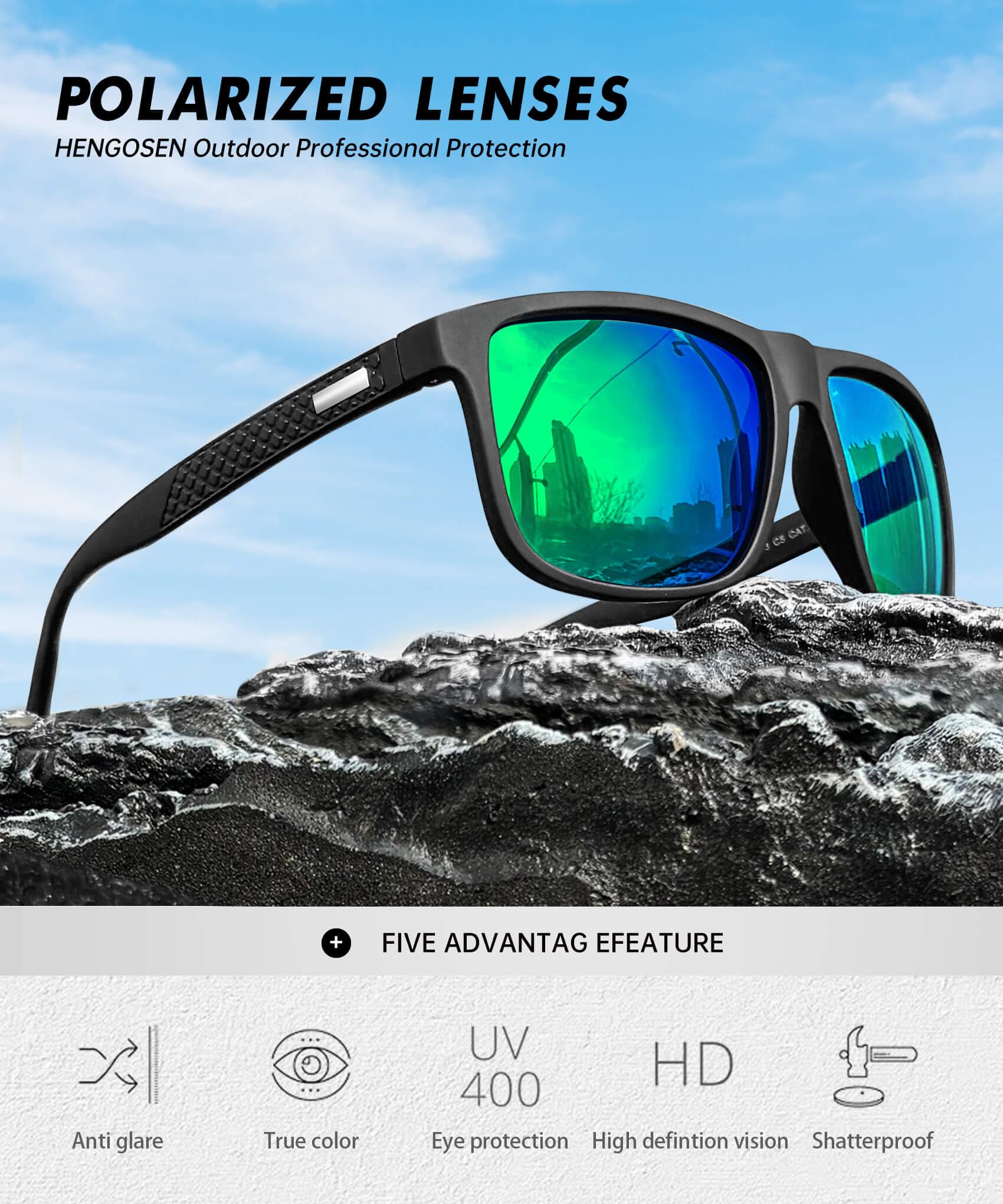 HENGOSEN Polarisierte Sonnenbrille für Herren, Sport: polarisierte Sonnenbrille, Laufen, Angeln, Fahren, Sonnenbrille mit UV-Schutz, 3 Stück