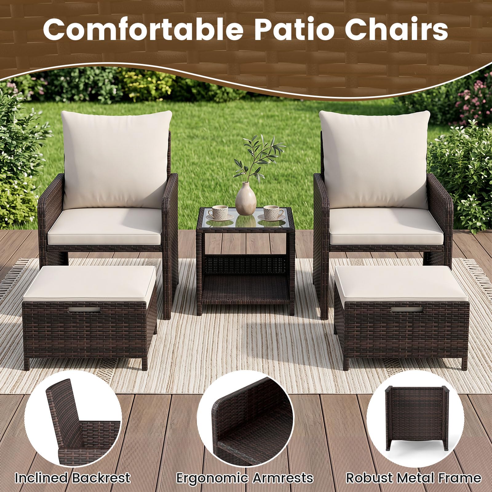 GIANTEX Gartenmöbel Set, Balkonmöbel Kleiner Balkon, Lounge Möbel 5-teilig