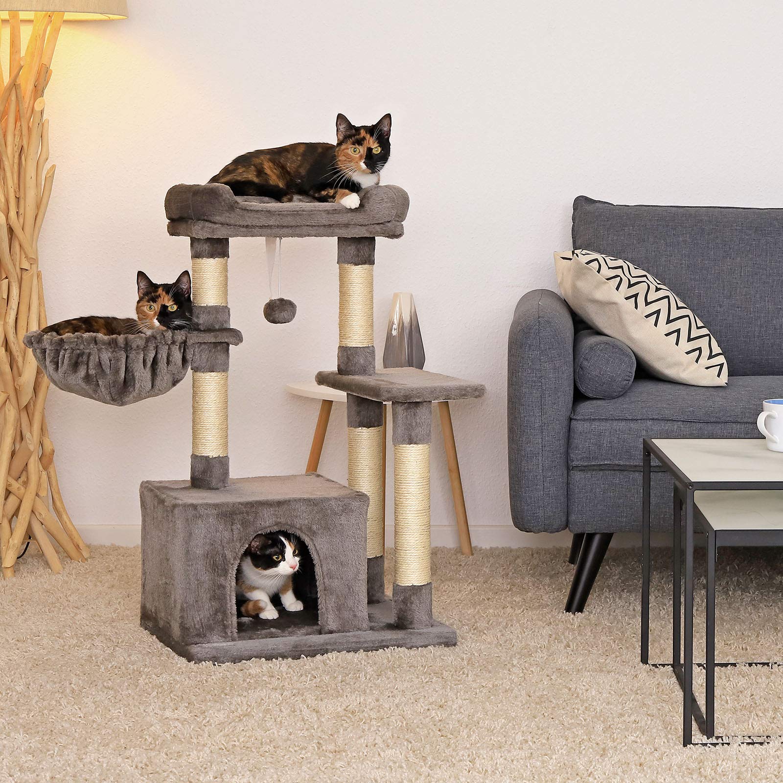lionto Tiragraffi per Gatto Albero Tiragraffi Gatto Gioco Giocattolo Gatti Altezza 85 cm, Grigio Scuro