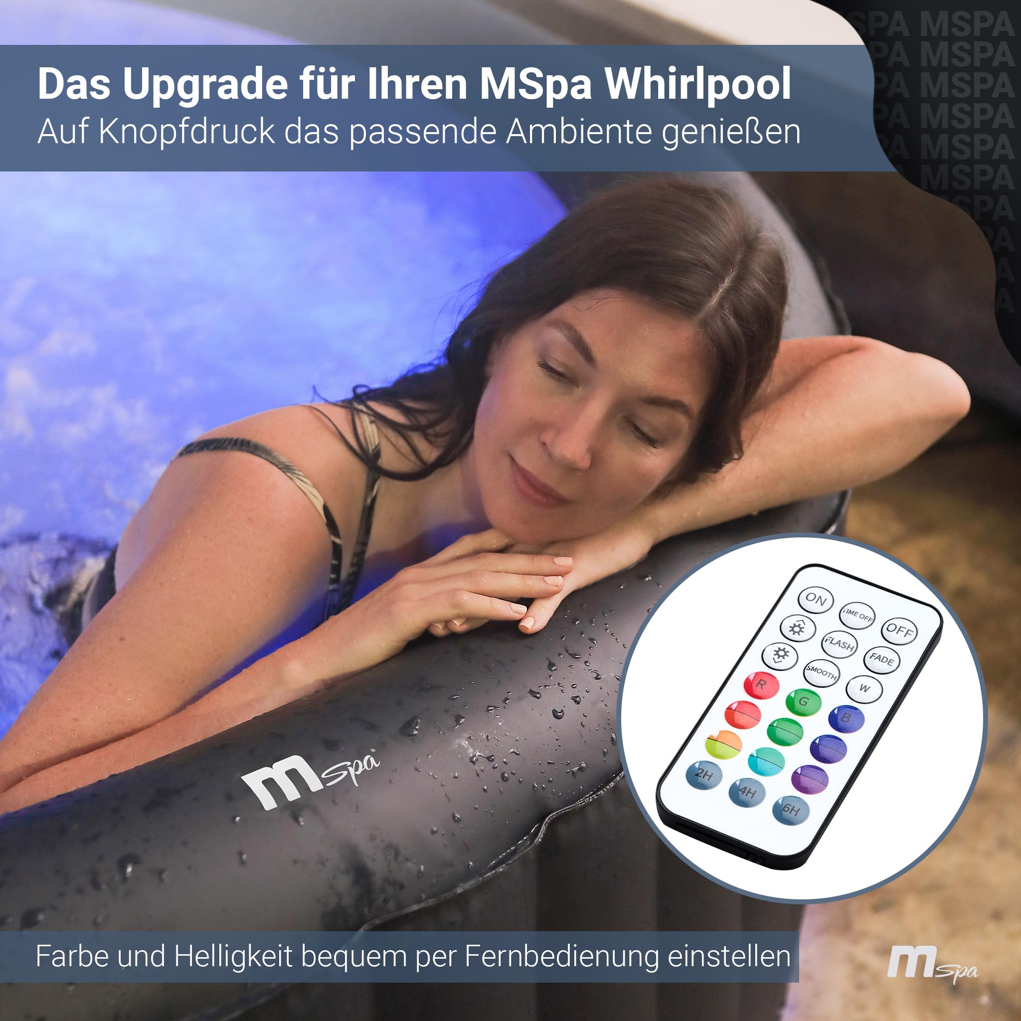 Miweba MSpa Poolbeleuchtung Unterwasser | RGB LED Licht mit Fernbedienung | 16 Farben 4 Modi | IP68 wasserdicht | Whirlpool Zubehör | Pool Licht | Teichbeleuchtung | Poollicht Deko | Badewannenlicht