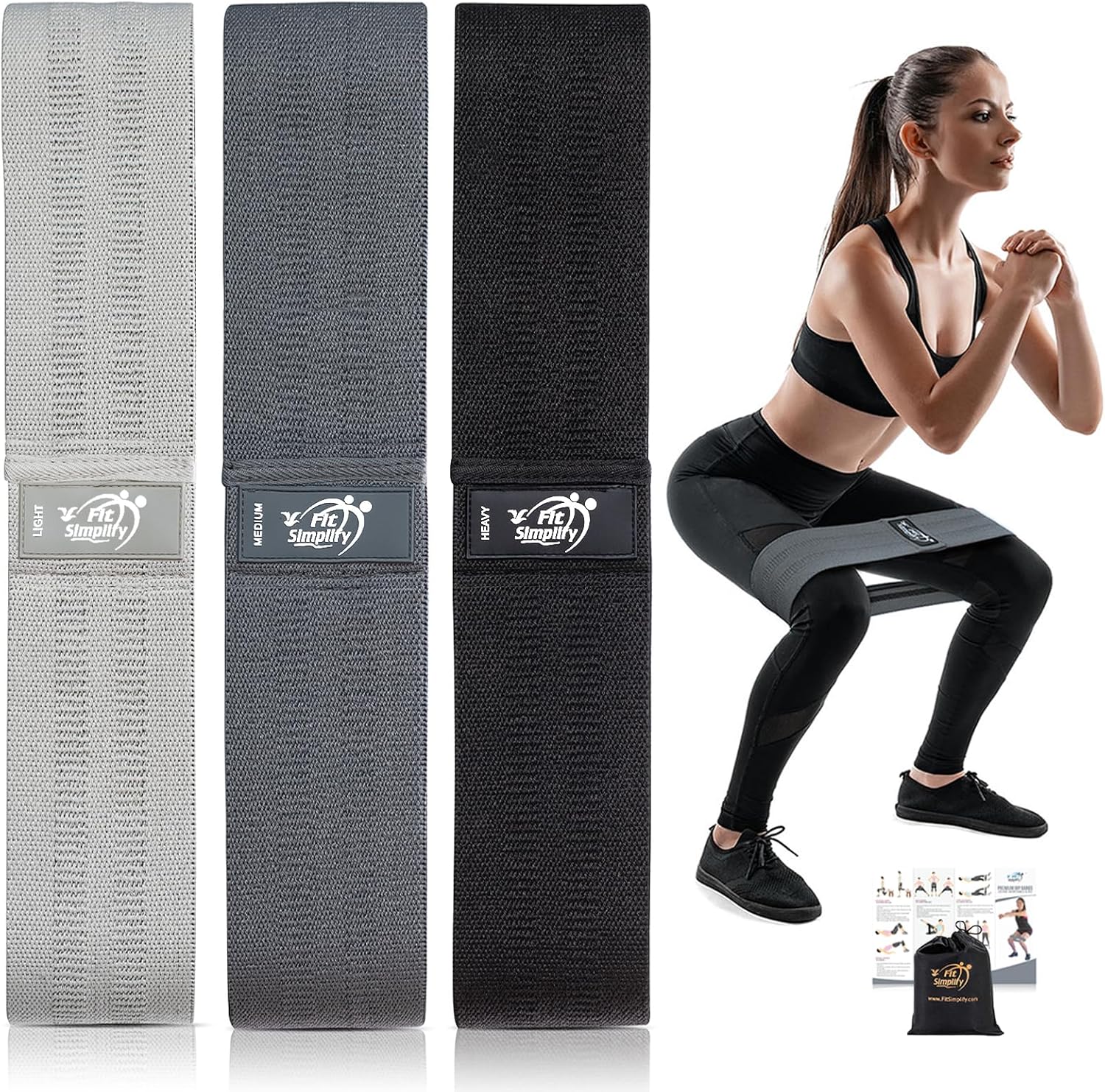 Fit Simplify Resistance Loop Exercise Bands and Fabric Resistance Hip Bands