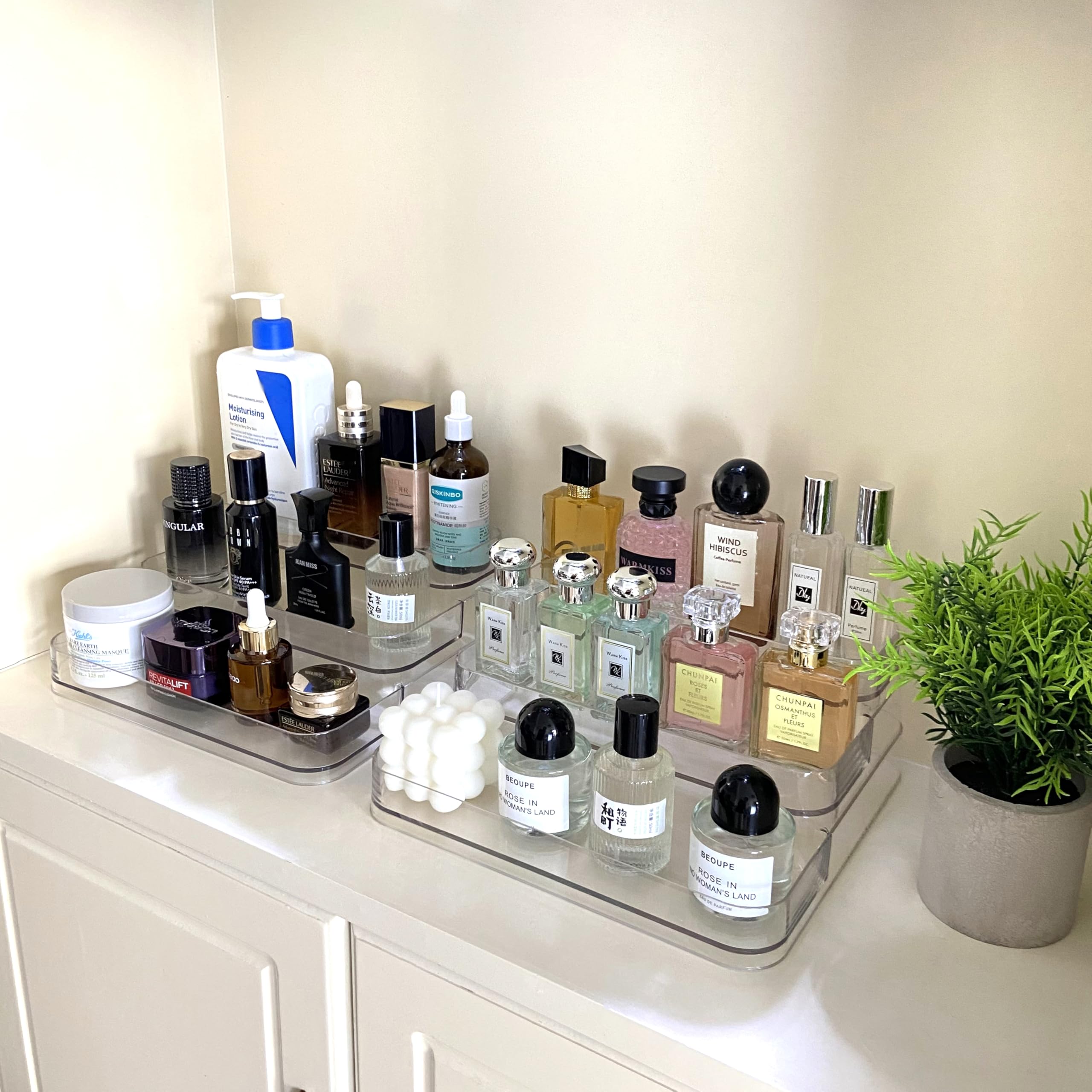 Rusnugic Perfume Organizer - 2 Pack Three-Tiered Shelf - Perfume Lotion Skincare Stand, Spice Vitamins Medicine Bottles Holder,Sturdy Clear Rack for Kitchen Bathroom Countertop Cabinet Storage