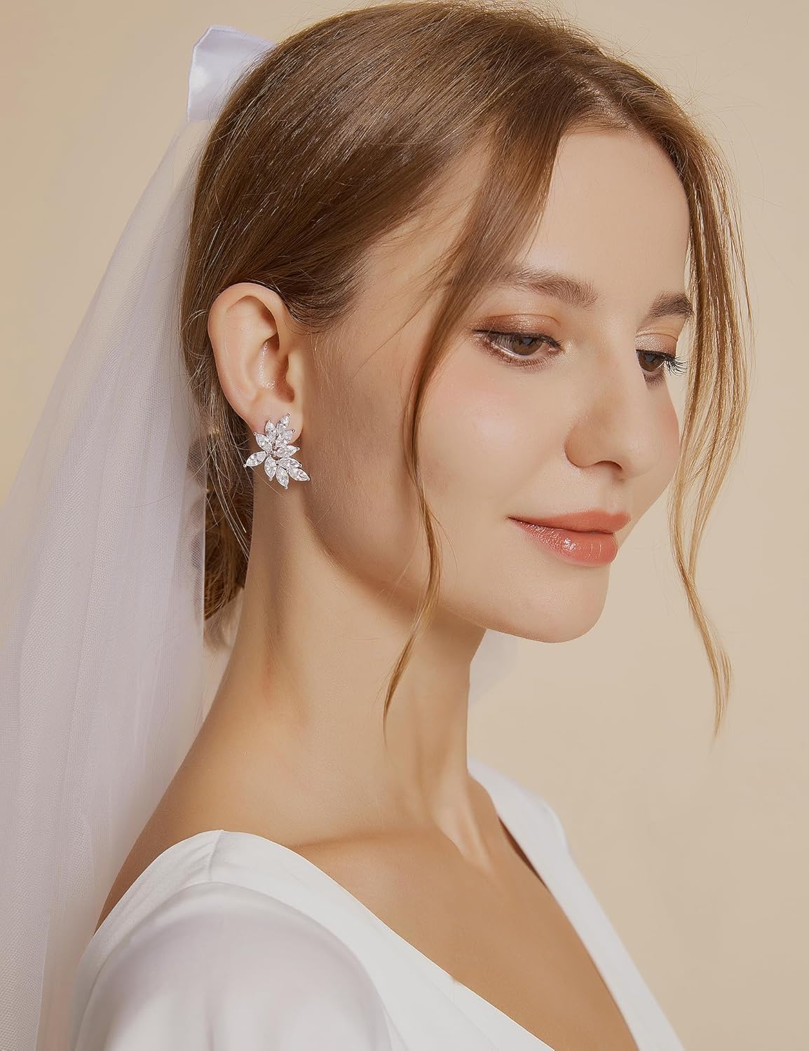 EAMTI Marquise Bridal Wedding Earrings for Women Cubic Zirconia Dangle Crystal Bridal Wedding Earrings 925 Sterling Post Dangle Earring for Bride Bridesmaid - Image 4