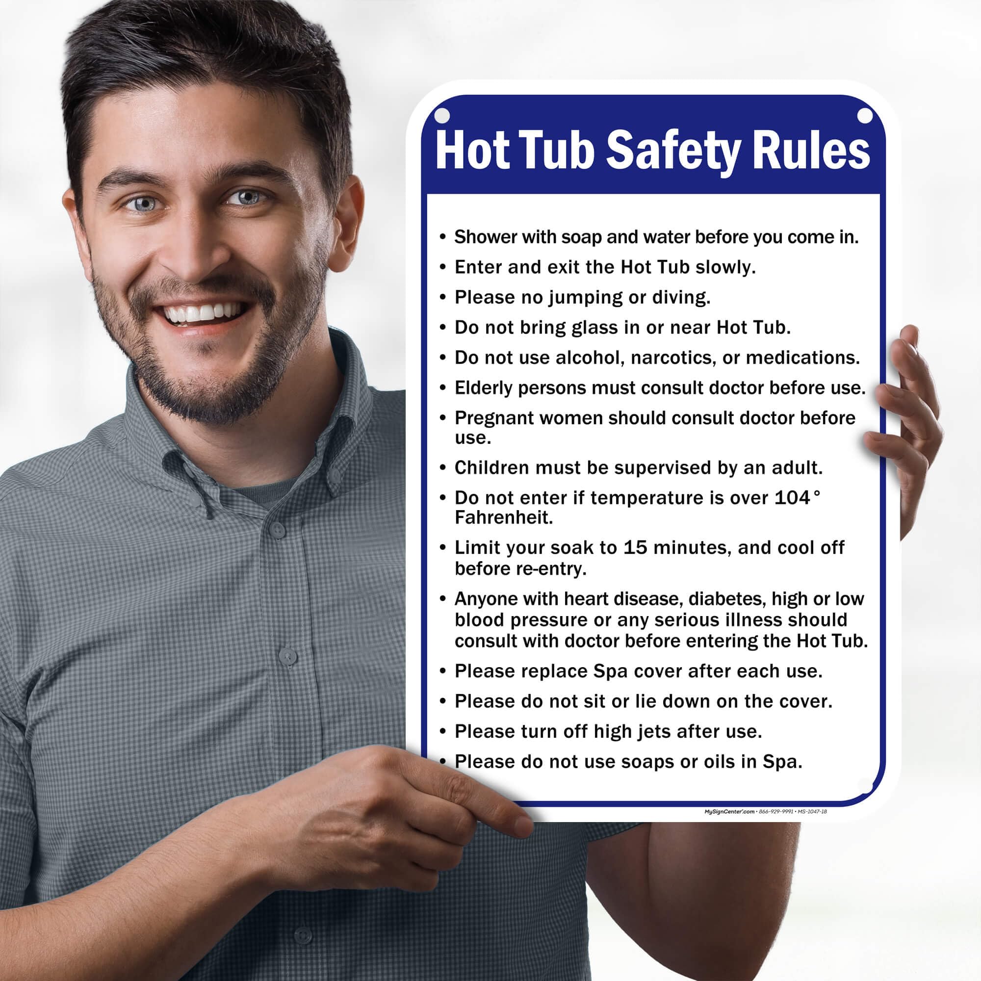 Hot Tub Safety Rules Sign, 12x18 Inches, 55 mil thick HDPE (high density polyethylene), Made in USA by My Sign Center