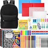 86 Pcs School Supplies Kit with Backpack Back to School Supplies Bag Set Elementary Essential Bundle Bulk for Kid Student Girl Boy Classroom(Black)