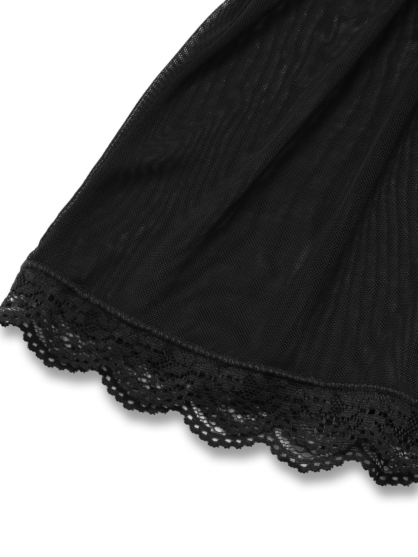 Foxiny Sexy Floral Lace Mesh Sheer Garter Babydoll Lingerie Dress Corset Outfit Set with Thong 3 Piece: 2X-Small Black