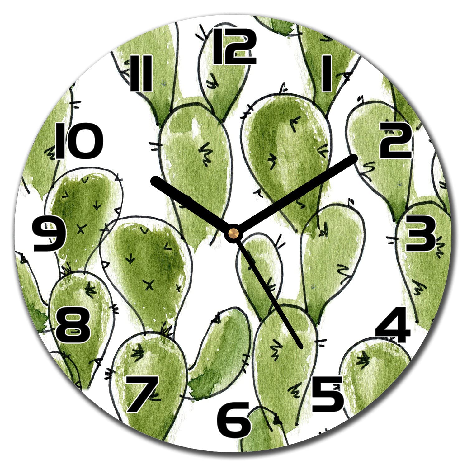 Horloge murale 30cm en verre cactus mexicain pour décoration de cuisine et salon bohème