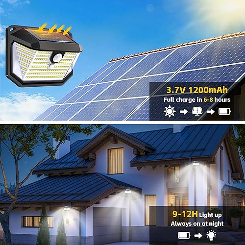 Miniatura 2 de Luces solares con sensor de movimiento para exteriores, 178 LED, 300 lúmenes, impermeable, IP65, luz de seguridad montada en la pared con 3 modos,