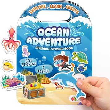 Reusable Sticker Books for Toddlers 1-3, Stickers for Toddlers 2-4 Years - Stickers for Kids Airplane Toys for Toddler 1-3, Toddler Travel Toys - Reusable Sticker Book Birthday Gifts for Boys Girls
