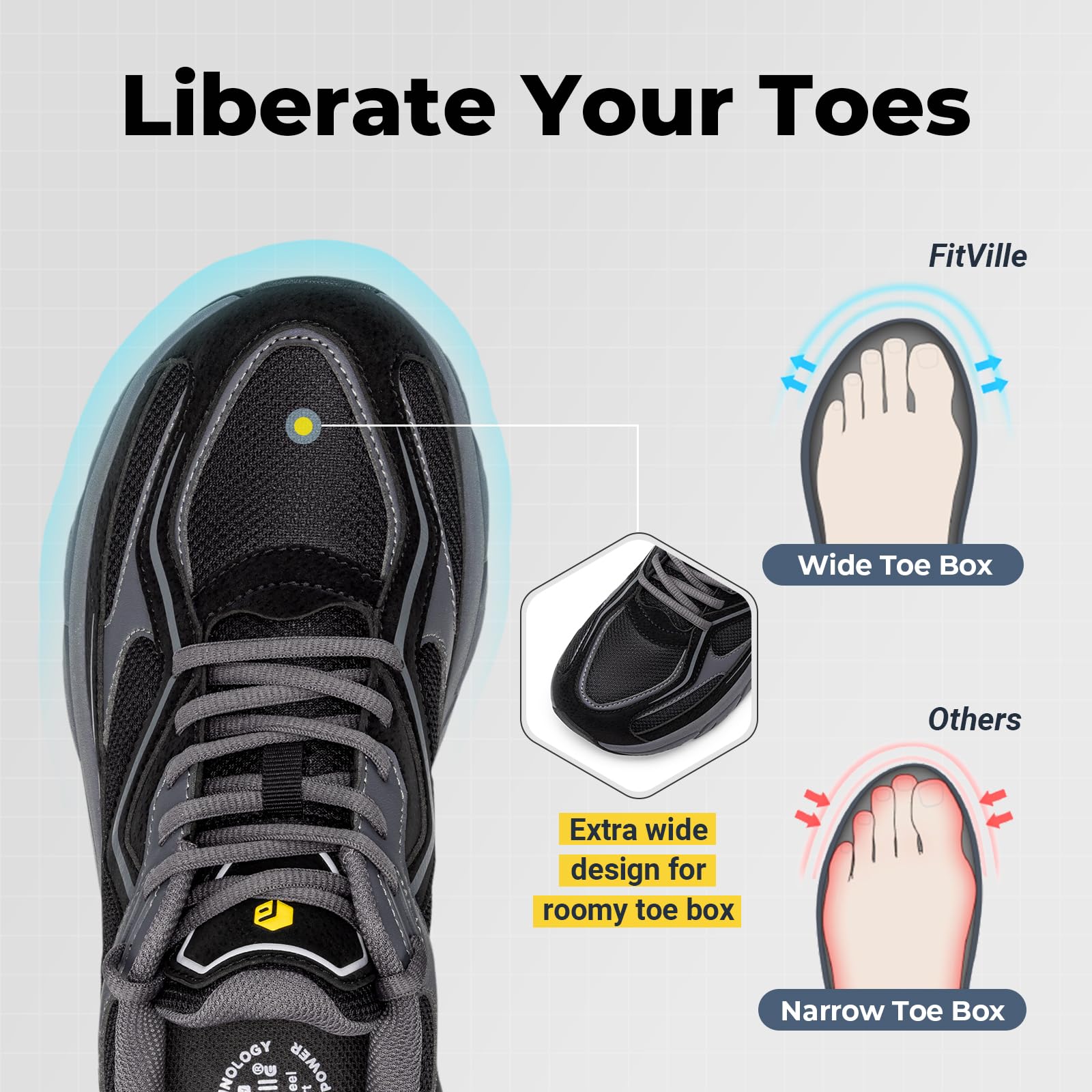 FitVille Extra Weite Walkingschuhe Herren Atmungsaktive Sportschuhe 2E/4E