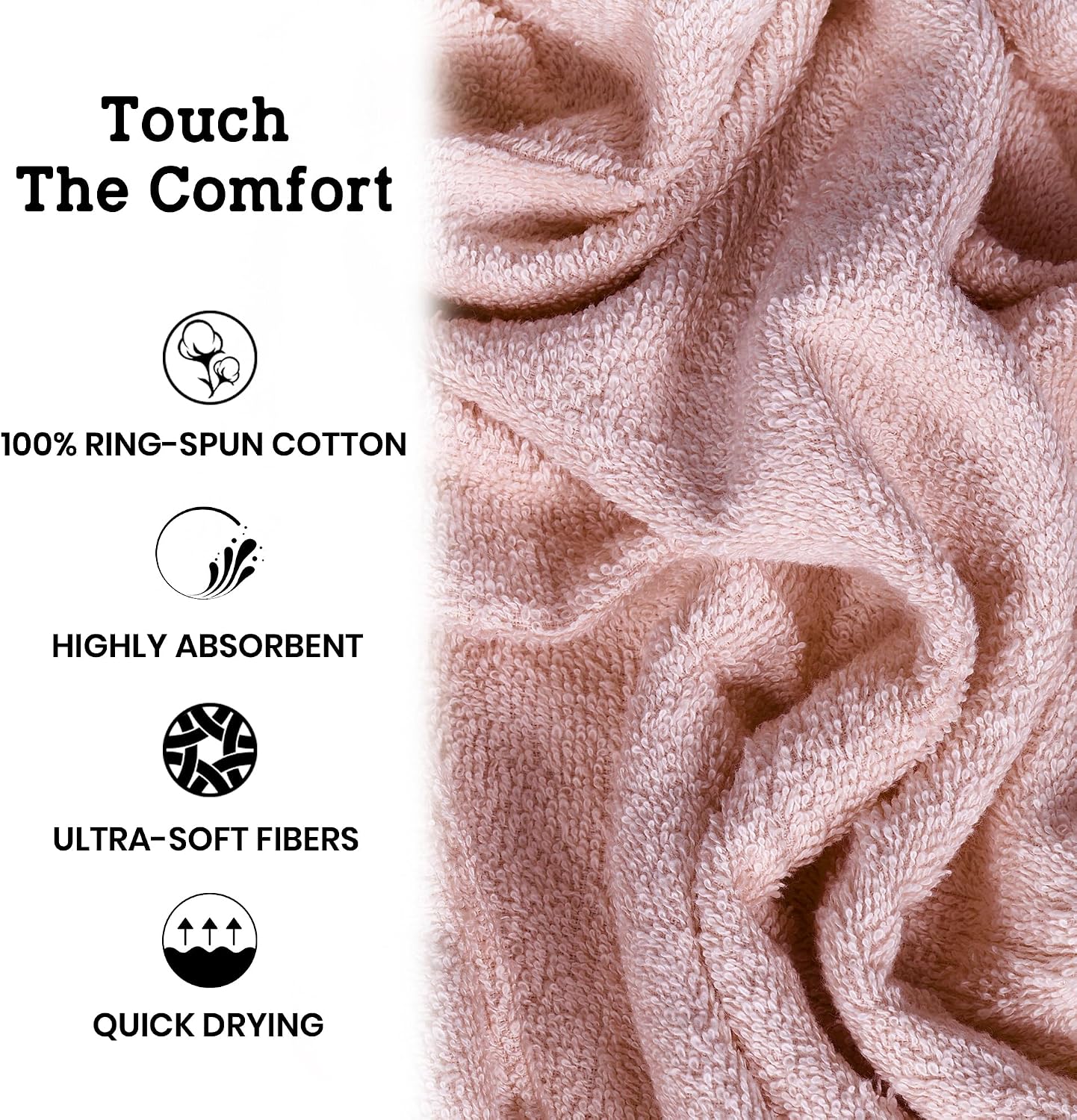 Casa Lino Bath Towel Set of 8 (2 Bath Towels, 4 Wash Cloths & 2 Hand Towels for Bathroom) - 100% Cotton - Highly Absorbent & Quick Dry - Guest Room Essentials for Bathroom Set - (Blush Pink)