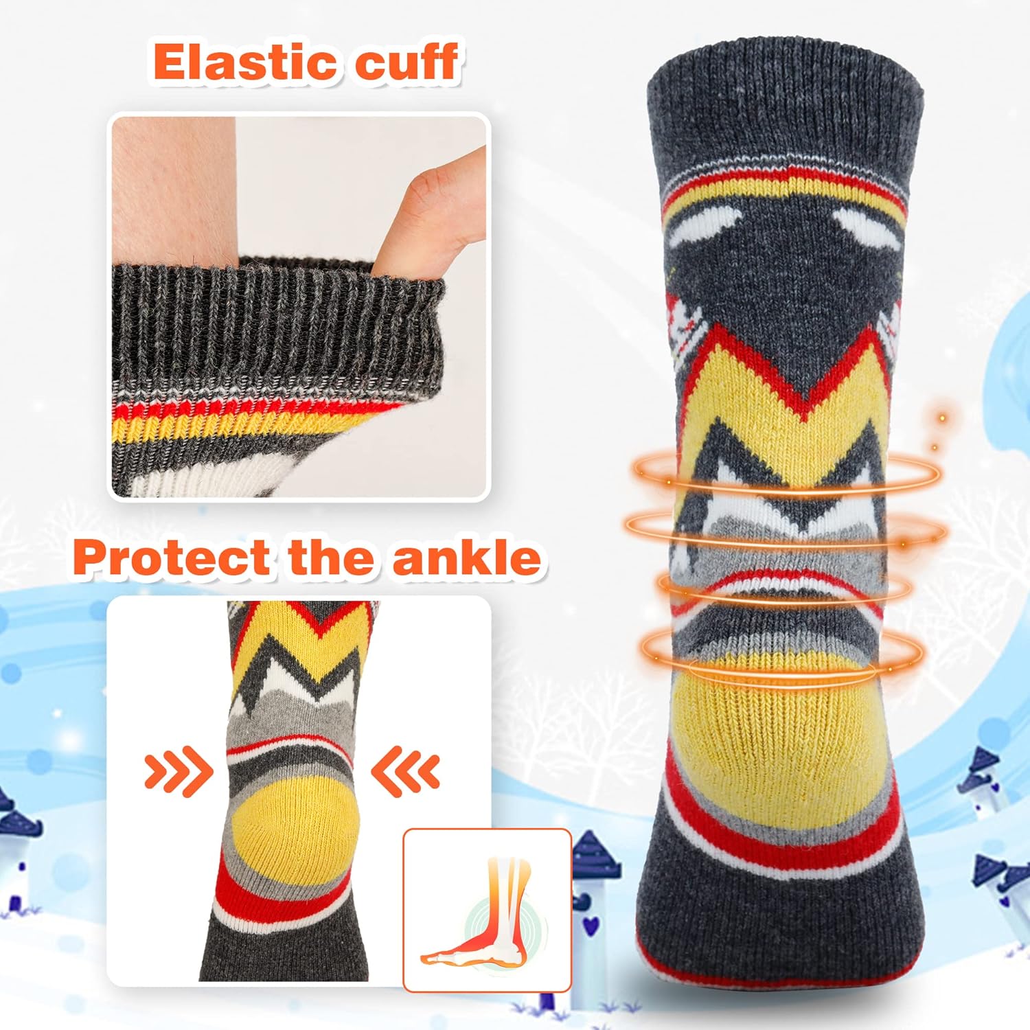 unenow Merino Wool Ski Socks Kids 2 Pairs, Winter Warm Snowboarding Thermal Socks for Boys Girls Toddlers - Image 2