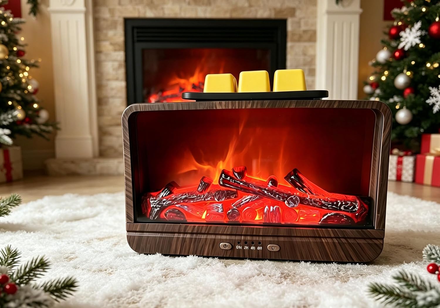 Fireplace Wax Melt Warmer with Timer, Fall Home Decor (Walnut)